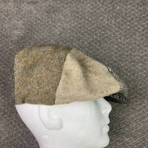Hanna Hats Flat Cap Cabbie Newsboy Hat Small Herringbone Tweed Wool Patchwork - Picture 5 of 7